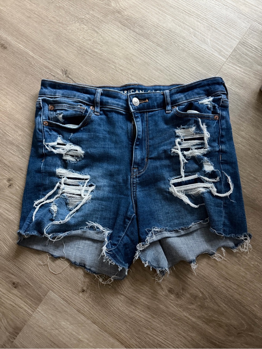 American Eagle Outfitters Dark Blue Distressed Ripped Denim Shorts